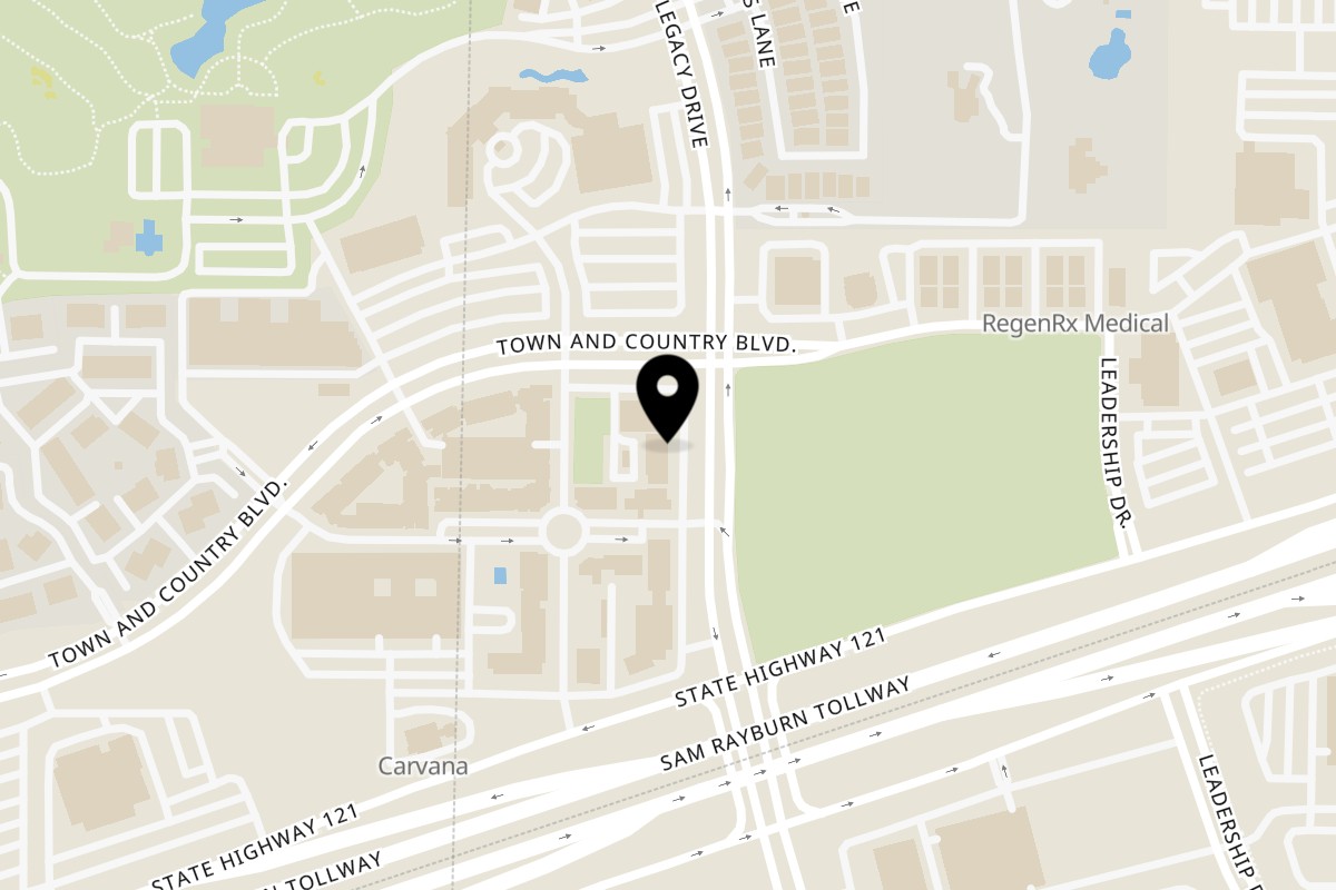 Map showing the location of Kenny's Burger Joint Frisco on 1377 Legacy Dr #120 in Frisco